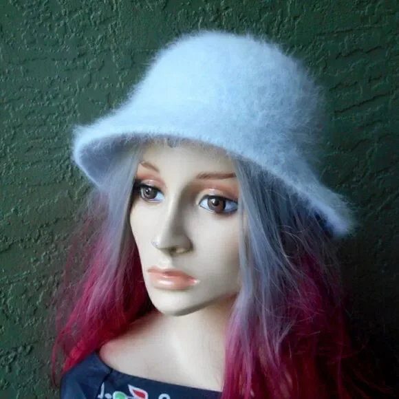 EUC Angora Mix - Rabbit Hair - Light Blue Winter Hat - Picture 2 of 8